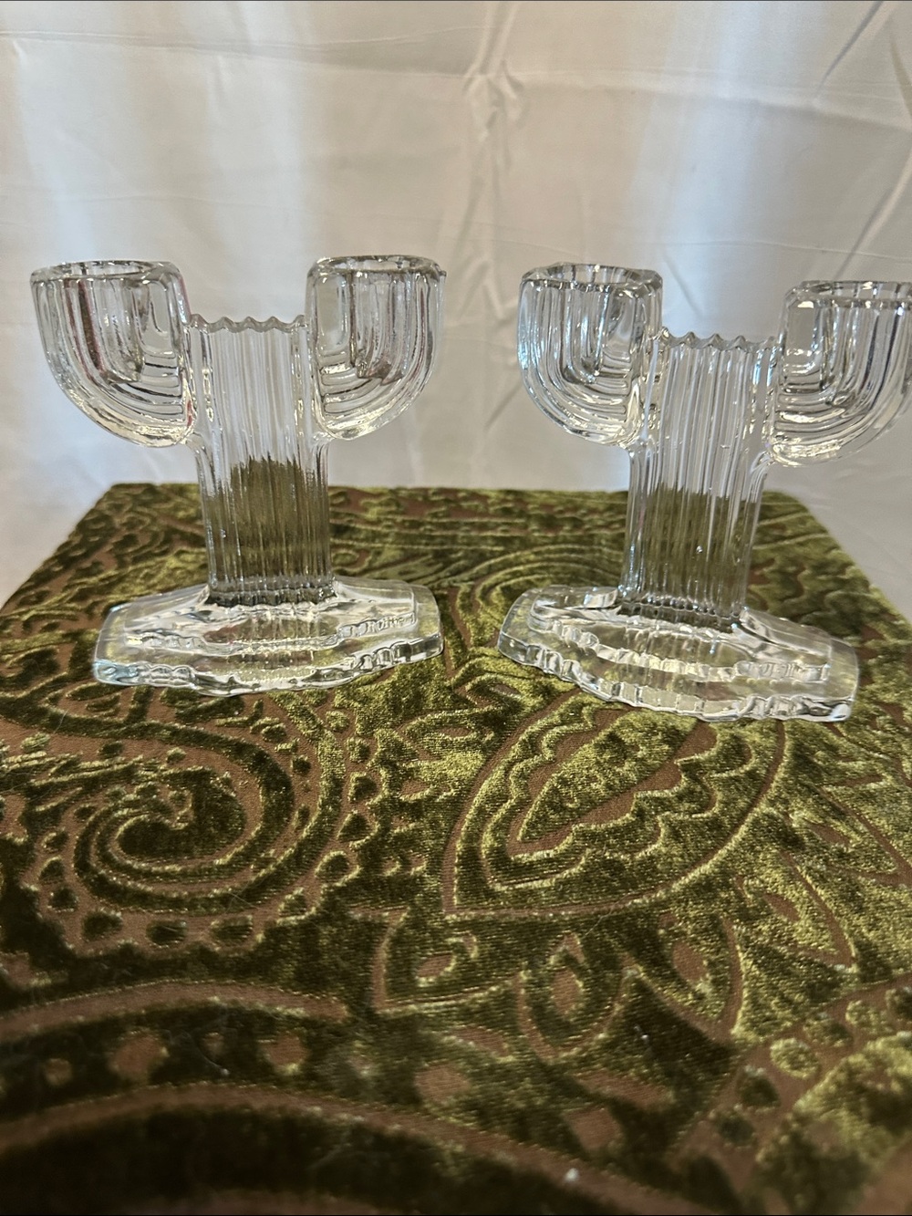 2 Queen Mary Anchor Hocking Glass Candleholders